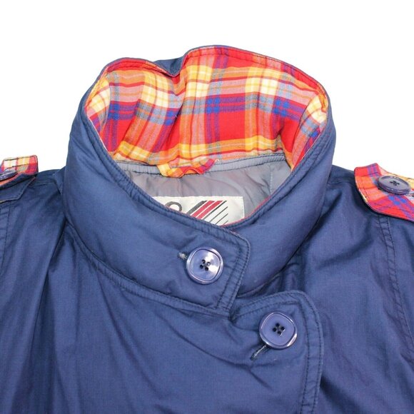 Vintage 80s XL Rainbow Trim Genuine Down Blue Coat Jacket Ski Snowboard Winter - Picture 9 of 12